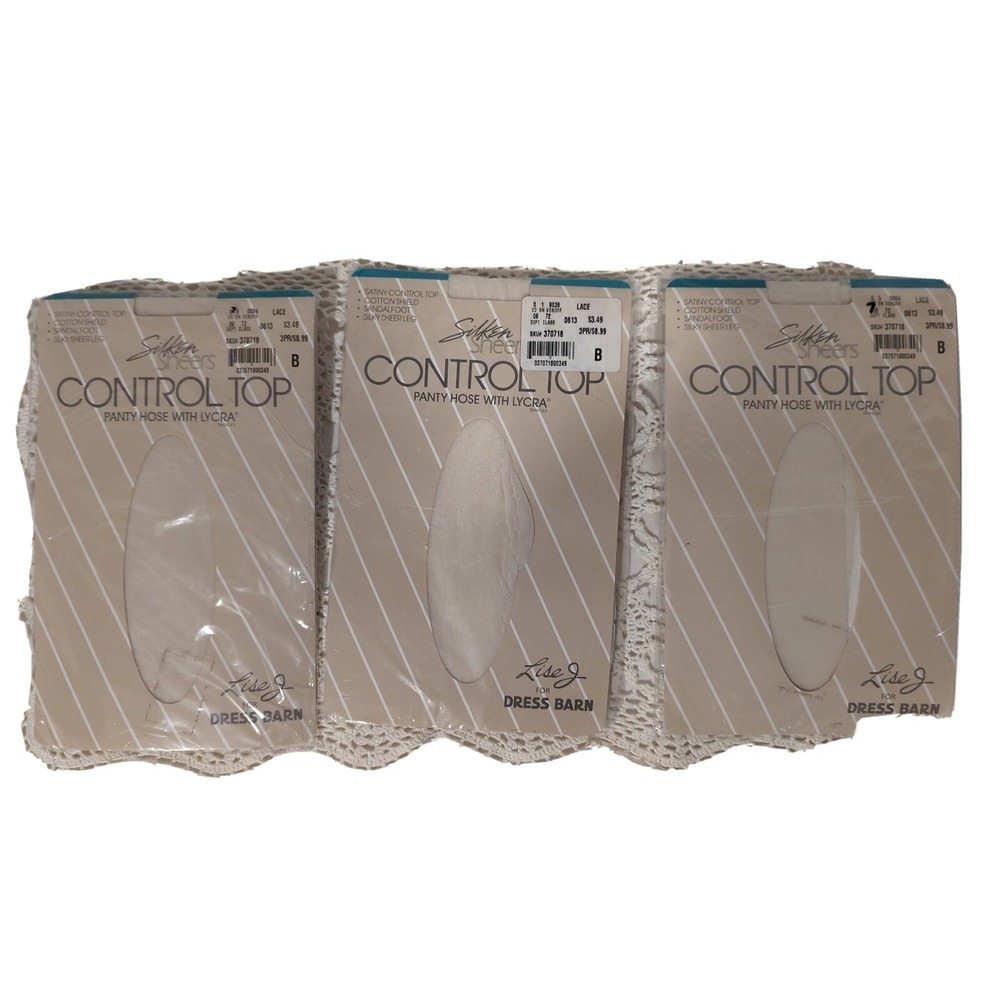 3 Vintage Lise J Silken Sheer w Lycra Silky Control‎ Top Panty Hose Taupe Size B